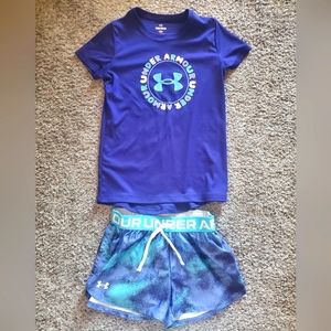 Under Armour 2 piece set, Size YM, Blue/Purple, like new